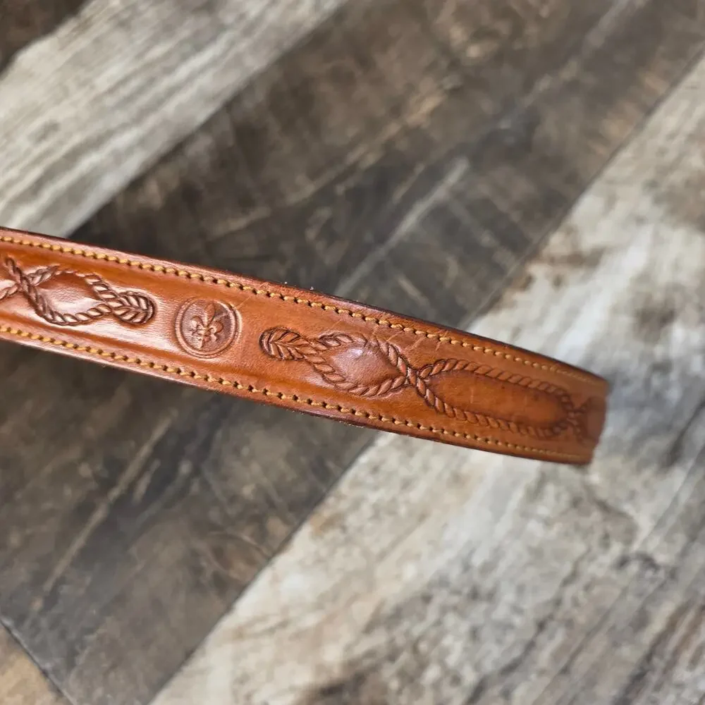 Vintage Italian Leather Belt Brown Tooled Western Boho Fleur De Lis